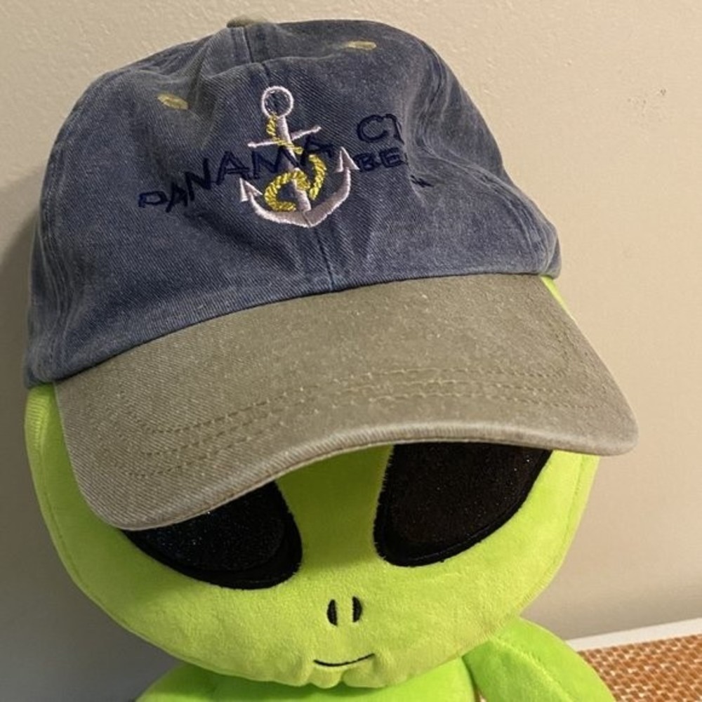 Panama City Beach embroidered baseball cap, Jean hat color on top with Khaki